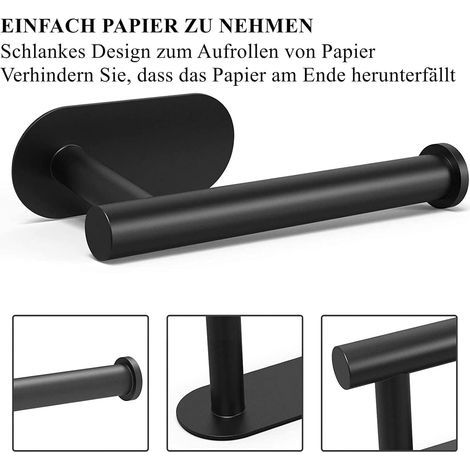 Toilettenpapierhalter zur Wandmontage, kein Bohren erforderlich, Edelstahl, für Küche und Bad, schwarz (1/4)