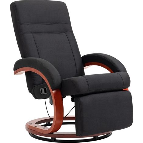 Fauteuil Relax inclinable avec repose-pieds, dossier haut, base en bois d'eucalyptus, tissu effet lin (1/5)