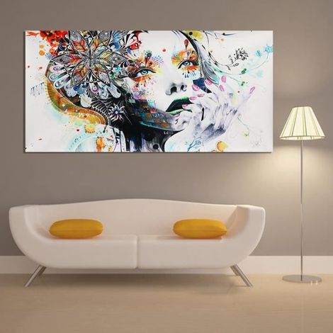 TEMPSA Peinture à Huile Tableau de Toile Art Abstraite Fille - Sans cadre - 100 x 50 cm (1/4)