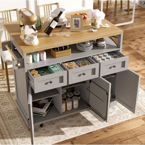 Meuble rangement cuisine 118 cm plateau rabattable HAVRYA (1/5)