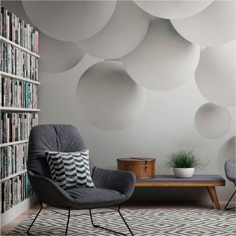 Sfondo fotografico Profhome 382911 Carta da parati TNT goffrata a caldo liscia 3D opaca bianco grigio 3,71 m x 2,8 m (1/4)