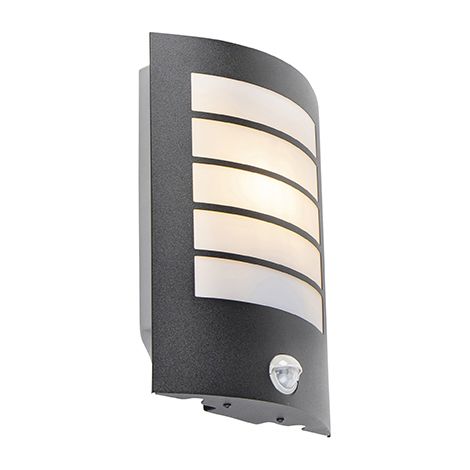 Qazqa – Applique murale extérieure noire IP44 avec détecteur de mouvement – Douille E27 – Pour éclairage extérieur – Matériau plastique