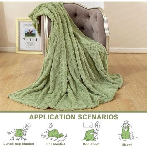 Coperta accogliente e confortevole, 150 x 200 cm, ideale per divano, casa, ufficio e arredamento (verde matcha). (1/4)