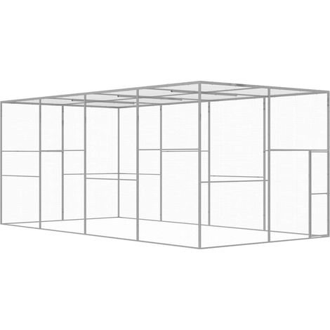 Cage extérieure pour chat en acier galvanisé argenté 6 x 3 x 2,5 m - PANGIVO (1/5)