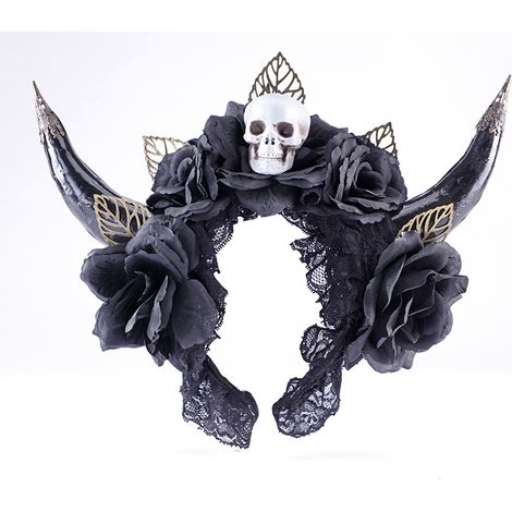 Retro Gothic bull horn headband performance photo shoot Halloween party props hair accessories cosplay anime convention funny headband (1/3)