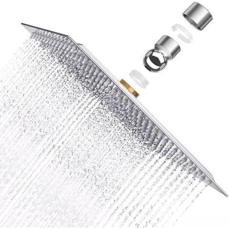 Pomme de douche carrée en acier inoxydable 304 – 20x20cm ultra-mince – Résistante au calcaire – Installation facile, orientable à 360° - AISI304 (1/5)