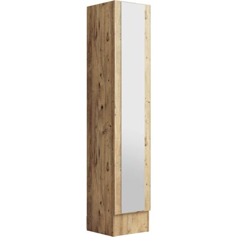 Eingangsmöbel Jacques, mit Spiegel, 3 Regalböden, 1 Tür, 36x36x180h cm, Eiche Braun