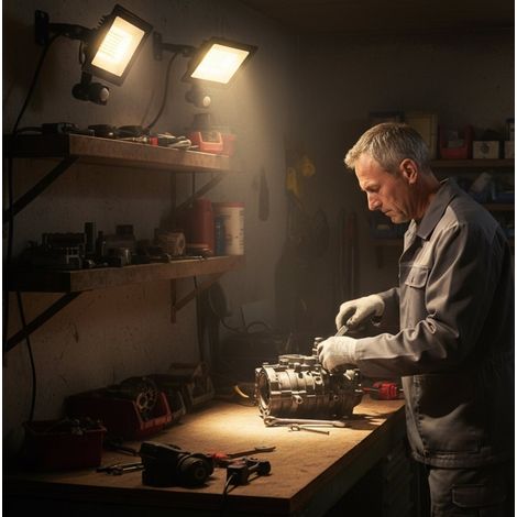 Lampe de travail 50W PIR 300° aluminium noir HAVRYA (1/4)