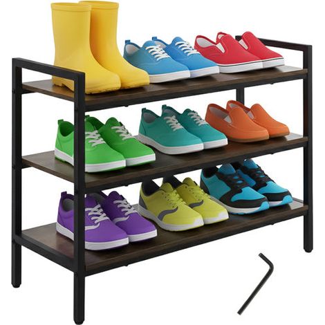 Zapatero metálico de 3 niveles con estantes de madera, 79 cm