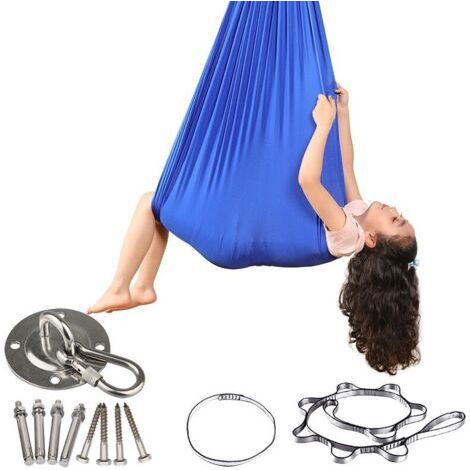 QORVA-Hamac de Yoga aérien de élastique - Swing Volant Lourd pour Le Yoga, la Forme Physique et l'inversion, Utilisation en extérieur intérieure, Blue 280 150cm