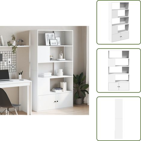 Bibliothèque blanc 100x36x189 cm bois d'ingénierie - Bibliothèque Blanche - Bibliothèque Design - Meuble Rangement - Étagère Murale - Bibliothèque Moderne (1/5)