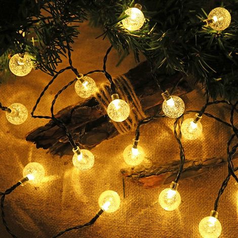 Solar-Lichterkette für den Außenbereich, 11 m – 60 LED-Kristallkugeln, IP65 wasserdicht, 8 Modi, für Terrasse und Party, warmweißes Licht (1/2)
