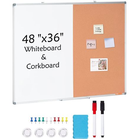 Tableau Combiné Blanc et Liège VEVOR 120x90cm Magnétique Effaçable Cadre Aluminium Mural (1/5)