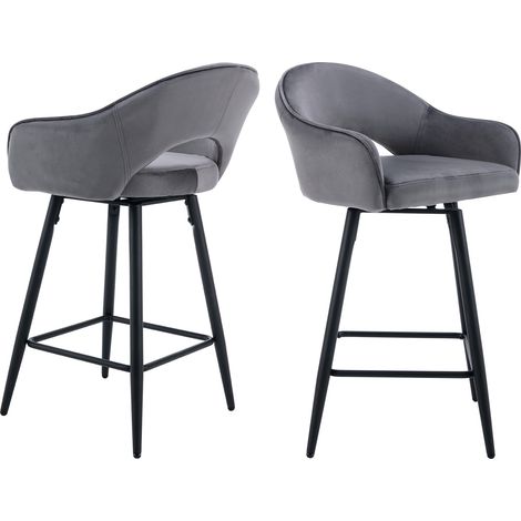 Wahson Sgabelli bar Set di 2, Moderni Sgabelli da Bar in Velluto, Cucina Sgabelli Alti Girevoli,Grigio