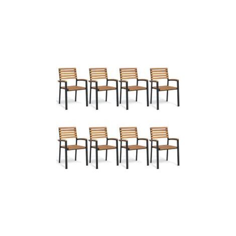 Chaises de jardin empilables lot de 8 bois d'acacia et métal (1/5)