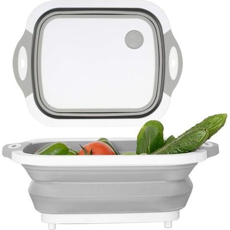Tabla de cortar multifuncional, palangana plegable, cesta escurridora plegable para frutas y verduras, recipiente de agua para cocina, baño, barco, viajes, picnic (1/5)