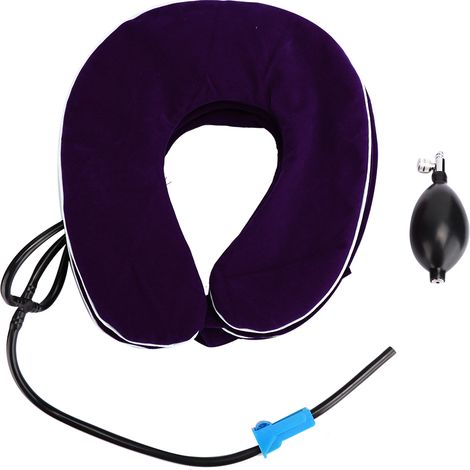 Collier cervical gonflable adulte, dispositif d'étirement du cou à domicile, attelle de traction de soutien, violet (1/5)