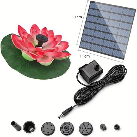(rouge) Pompe solaire Lotus Premium longue durée pour fontaine, avec 6 buses, sans pile, idéale pour les bains d'oiseaux, les bassins et l'embellissement du jardin. (1/5)