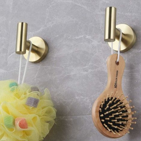 Lot de 2 patères en acier inoxydable SUS 304 doré brossé pour salle de bain (1/4)