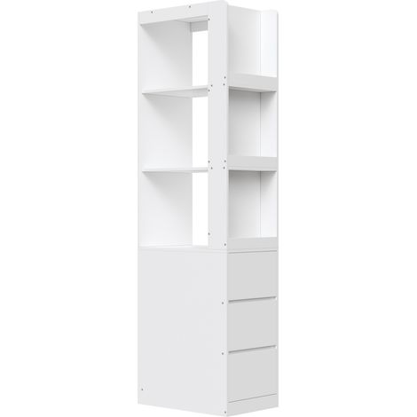 Estantería estrecha blanca de 200 cm con 3 estantes abiertos y 3 cajones (1/5)