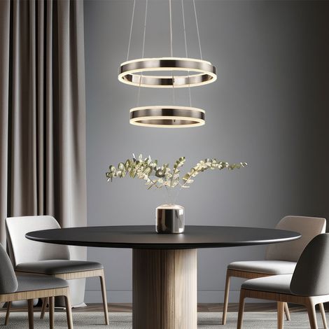 Hängeleuchte Ringe Esszimmerlampe verstellbar dimmbar Pendelleuchte silber LED, Metall Kunststoff, 27W 2160lm warmweiß, DxH 40x150 cm (1/5)