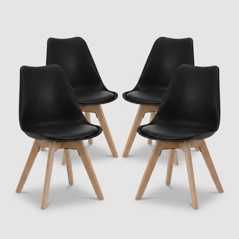 Set aus 4 gepolsterten Holz- und PVC-Esszimmerstühlen Miriam - Schwarz