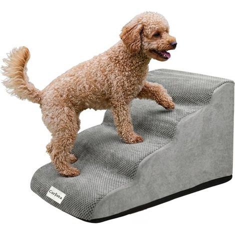 Escalier pour chien en mousse - 4 marches - Rampe pour petits chiens - Revêtement lavable - Gris - Marchepied animal (1/5)