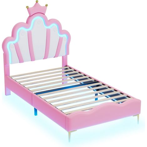 Letto per Bambini Letto Singolo con LED Regolabile e Testiera Regolabile, 90 x 200 cm, senza Materasso, PU Rosa (1/5)