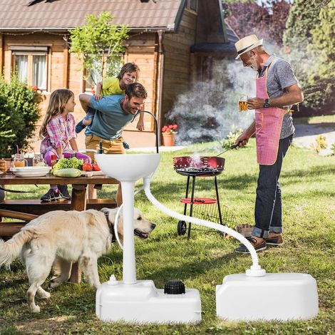 Réservoir 17L Lave-Mains de Camping Portable Lavage Hygiénique Évier Autonome avec Pompe à Pied et Roues (1/5)