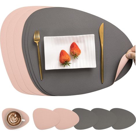 Set de table Myir JUN, double face antidérapante, lavable et imperméable, rose/gris, lot de 6. (1/5)