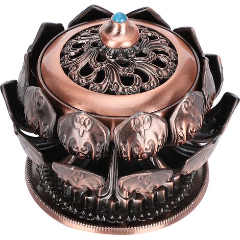 Encensoir en cuivre rétro style lotus avec couvercle, coton ignifuge inclus, décoration intérieure pour bureau et maison (1/5)