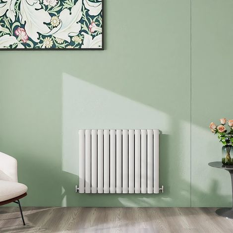AICA 600x767mm White Horizontal Designer Radiator Double Oval Column Heating UK