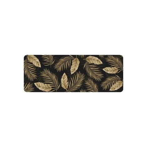Tapis de cuisine d'intérieur rectangle imprimé feuilles "Goldena" - Noir et doré - 45 x 120 cm - Livraison gratuite (1/3)