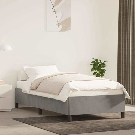 Cadre de lit 80 x 200 cm avec sommier à lattes en velours gris clair, sans matelas - PANGIVO (1/5)