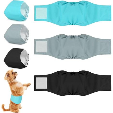 Waschbare Windeln für Rüden, wiederverwendbare Windeln für Rüden, hohe Saugfähigkeit, Hundewindeln, Bauchgurte für Rüden, Hygienehosen, Bauchgurt für inkontinente Hunde, 3er-Pack [Energieklasse A]