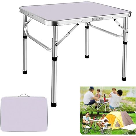 Klappbarer Campingtisch, Höhenverstellbar, Kleiner Klapptisch, Tragbare Campingtische (60 x 45cm) mit Tragegriff für Outdoor, Weiß (1/5)