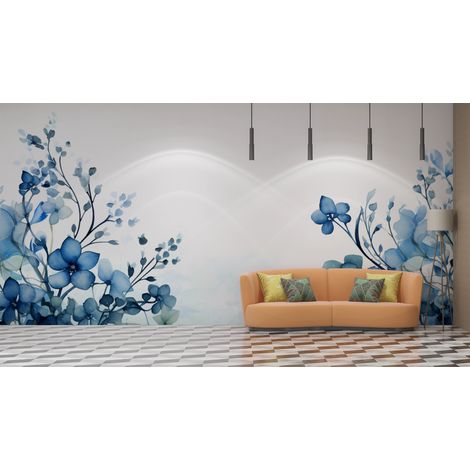 Papier peint fleuri branches dhortensias bleus - 150 x 250 cm (1/2)