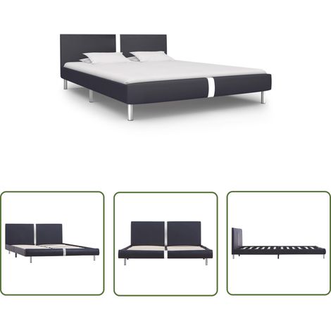 The Living Store Cadre de lit sans matelas noir similicuir 120x200 cm - Cadre De Lit - Lit Double - Lit Moderne - Lit Noir - Lit Avec Rangement (1/5)