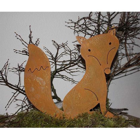 Renard Décoratif en Métal avec Patine de Rouille Naturelle pour Jardin et Intérieur 30x30 cm - PANGIVO