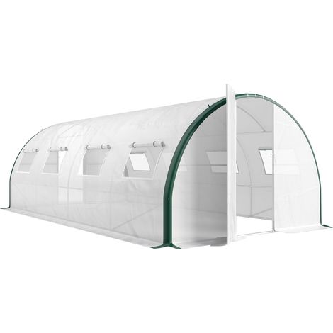 Serre tunnel de jardin 18m², abri de serre avec portes et 8 ouvertures, bâche en polyéthylène 140g/m² 600x300x200 cm blanc (1/5)