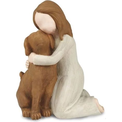 Figurines « J'aime mon chien », cadeaux commémoratifs d'amitié avec les anges, figurines sculptées et peintes à la main pour les amoureux, marron (1/4)