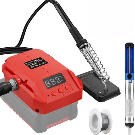 Einhell 18V Battery Soldering Iron Kit 60W LCD Display Adjustable Temperature 180-480℃ Cordless Soldering Iron with Suction Rod 20g Soldering Wire Holder (1/5)