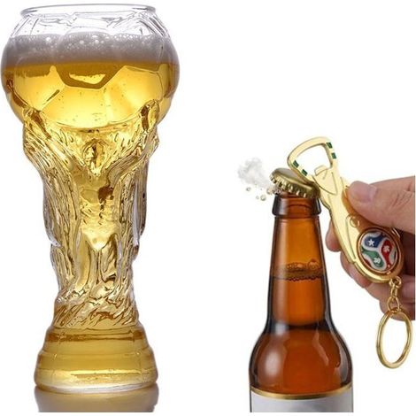 Chope à bière en verre thème football Coupe du Monde 2026 450 ml en forme de ballon design trophée pour boissons et eau (1/5)
