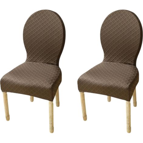 Funda elástica para silla de comedor con respaldo redondeado, apta para su uso en el comedor y la cocina, 2 unidades, color marrón. (1/5)