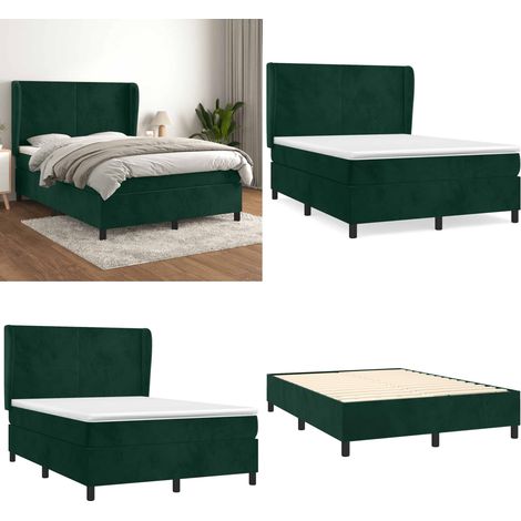 Sommier à lattes de lit et matelas Vert foncé 140x190cm Velours - Lit Tapissier - Lit Velours - Lit Double - Literie - Chambre À Coucher - Home & Living (1/5)