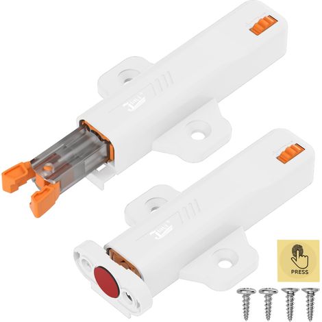 Push to Open Poussoir Porte Placard Lot de 2 Loquet Poussoir pour Tiroir Push Verrou Latch à Ressort Loquet Tactile Fermeture Systeme pour Armoires Meubles, Camping-cars, Blanc (1/5)