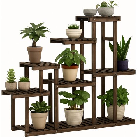 Takumi - Pflanzenregal Blumenkasten 113x97x25 cm Indoor Blumentopfhalter mit 9 Ablagen aus Tannenholz (1/5)