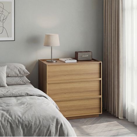 Cassettiera 80x48x78 cm rovere in MDF e pannelli di particelle con 3 cassetti e guide metalliche (1/5)