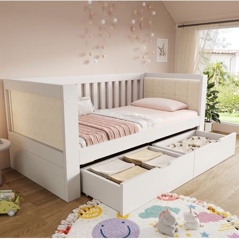 letto contenitore 90x190 con 2 cassetti bianco HAVRYA (1/5)