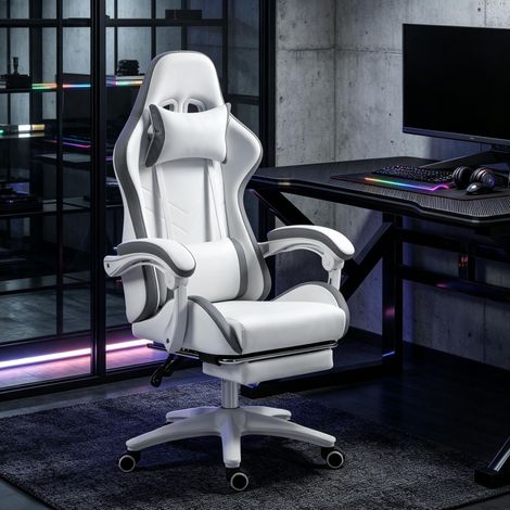 Silla gaming ergonómica elevable 65x65x121-129 cm de poliuretano blanco FloraGrace (1/5)
